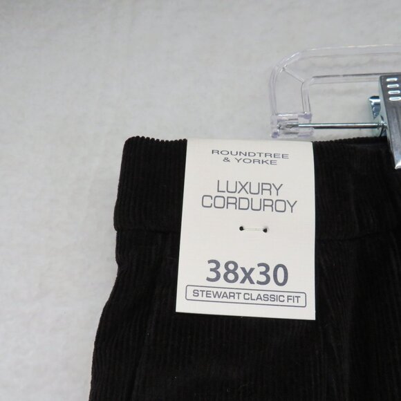 New Roundtree Yorke Pants Size 38 x 30 Black Luxury Corduroy Cuff Hems Pleated - Picture 6 of 12
